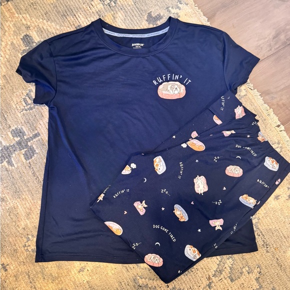 Joyspun “Ruffin’ It” Dog Pajama Set – Navy Blue – Size M (8-10) - Picture 1 of 3